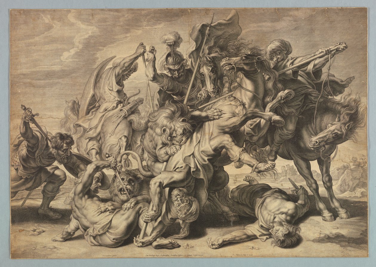 Grande caccia al leone da after Peter Paul Rubens