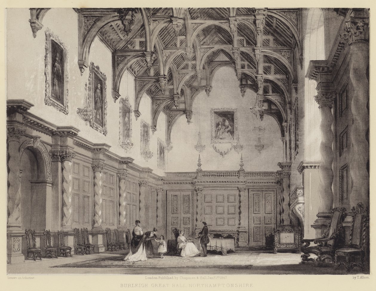 Burleigh Great Hall, Northamptonshire da after Thomas Allom