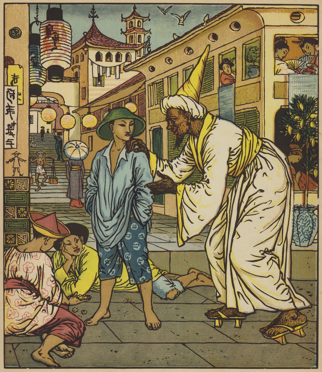 Il mago si avvicina ad Aladino da after Walter Crane