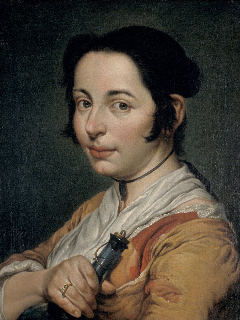 Giovane contadina con una fiasca di vino da Giacomo Ceruti