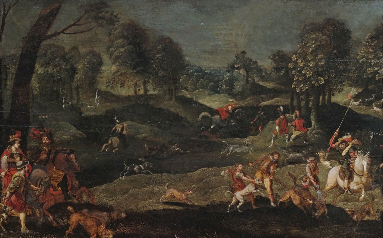 Caccia in una foresta con la partecipazione di una coppia reale da circle of Sebastian Vrancx