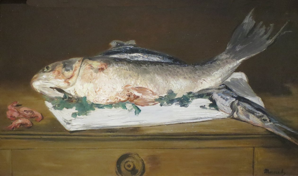 Natura morta, salmone, luccio e gamberetti da Édouard Manet