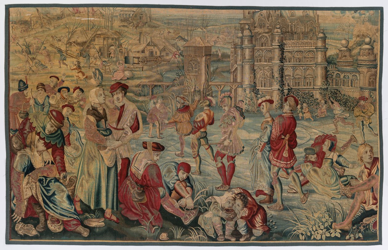 Inverno: scena di pattinaggio da possibly by Gobelins Manufactory