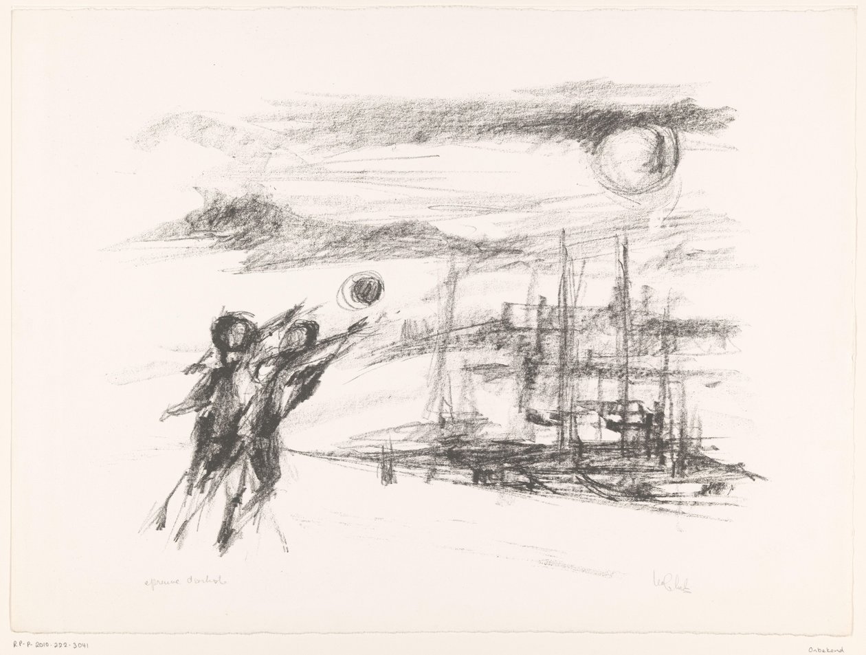 Persone presso un molo con navi da unknown (signed by artist)