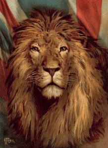 Il leone britannico sveglio (cromolitografia)