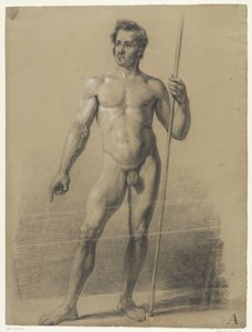 Nudo Maschile in Piedi con Bastone, di Fronte