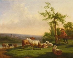 Paesaggio pastorale con un gregge