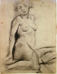 Nudo femminile seduto con occhi chiusi
