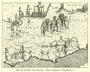 Mappa del Surrey e del Sussex