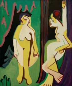 Donne nude nel prato del bosco