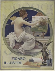 Una donna parzialmente nuda che dipinge a un cavalletto