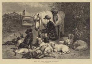 Ragazzo con cane e Spaniel Clumber