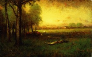 Mucche al pascolo al tramonto
