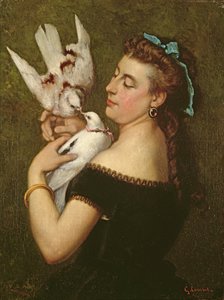Donna con piccioni