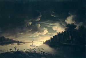 Paesaggio fluviale al chiaro di luna