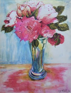 Rose rosa in un bicchiere blu, 2000