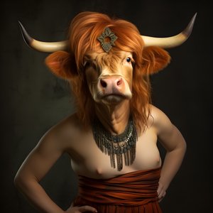 Mucca delle Highlands come Marilyn Monroe 1