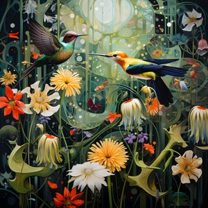 Colibrì e una rana nella foresta 2