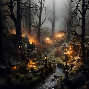 foresta di Halloween in miniatura con alberi nebbiosi e atmosfera spettrale 2