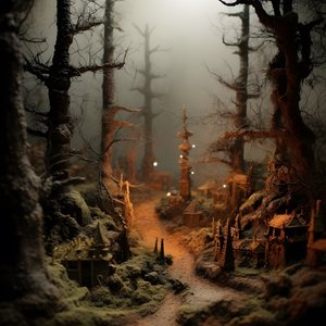 foresta di Halloween in miniatura con alberi nebbiosi e atmosfera spettrale 4