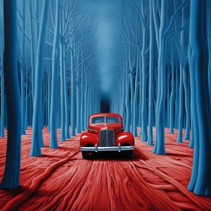 Auto blu in una foresta rossa 3