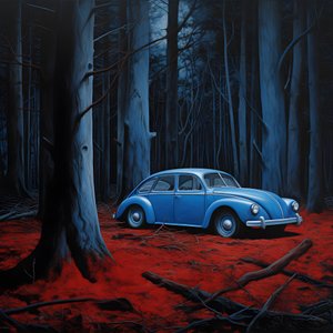 Auto blu in una foresta rossa 4