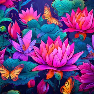 Motivo senza soluzione di continuità di fiori di loto e farfalle 4