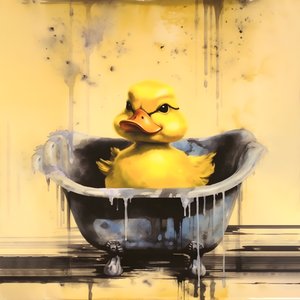 Manifesto pubblicitario di una papera di gomma trendy - the yellow 1