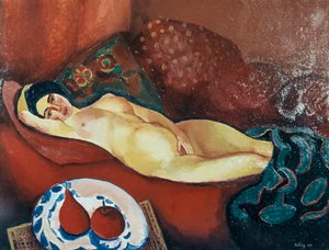 Nudo su divano rosso (olio su tela)