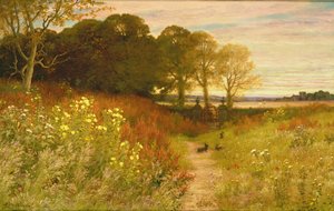 Paesaggio con fiori selvatici e conigli