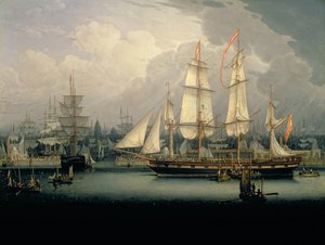 Clipper a quattro alberi nel porto di Liverpool, c.1810