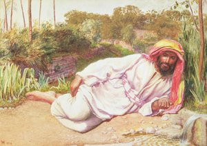 Arabo che riposa vicino a un ruscello