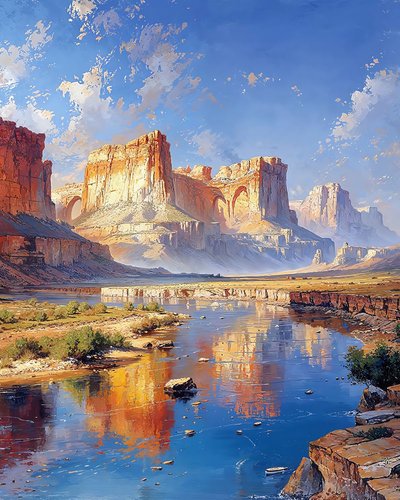 Paesaggio con una tranquilla valle nebbiosa, decorazione murale per la camera da letto da F. Abderrahim