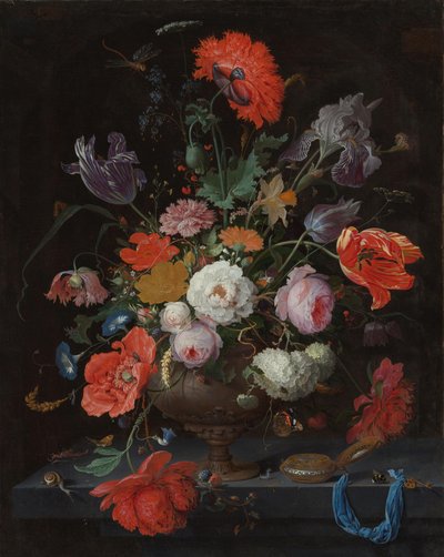 Natura morta con fiori e orologio da Abraham Mignon