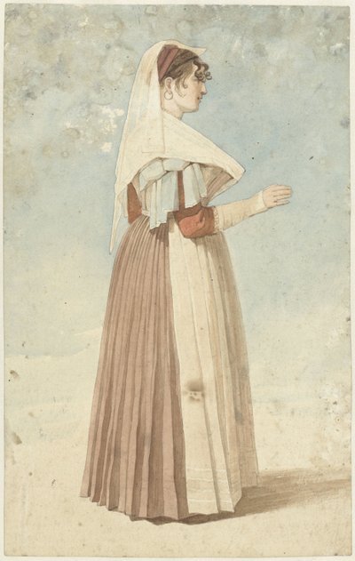 Donna in piedi in costume italiano, verso destra da Abraham Teerlink