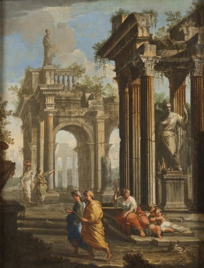 Pellegrini accanto a edifici classici, c.1710 da Alberto Carlieri