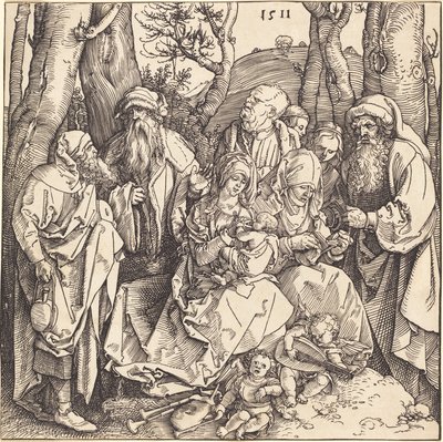 La Sacra Famiglia con due angeli musicisti da Albrecht Dürer