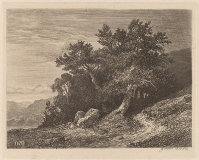 Alberi antichi su una collina da Alexandre Calame