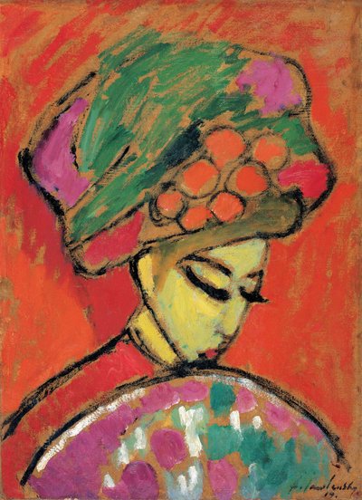 Giovane ragazza con cappello fiorito da Alexej von Jawlensky