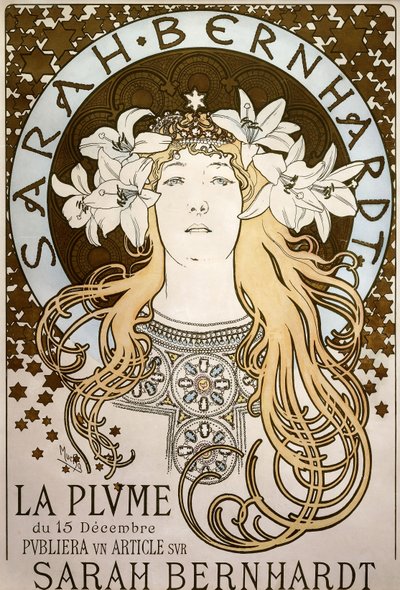 La Plume, con Sarah Bernhardt, 1896 da Alphonse Mucha