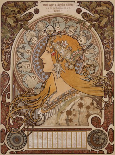 Zodiaco, Grand Bazar & Nouvelles Galeries, Tours da Alphonse Mucha