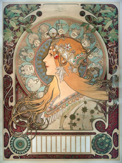 Calendario dei segni zodiacali da Alphonse Mucha