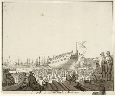 La nave da linea Prins Christian Frederik viene varata da Christoffer Wilhelm Eckersberg