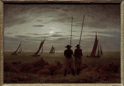 Notte di luna sulla spiaggia con pescatori da Caspar David Friedrich