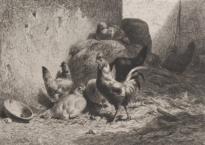 Gallo e galline, 1864 da Charles Emile Jacque