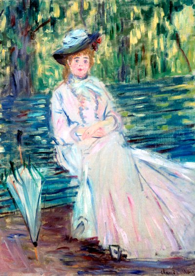 Donna seduta su una panchina, c1874 da Claude Monet