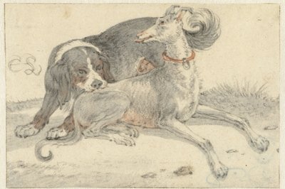 Levriero e cane da caccia da Cornelis Saftleven