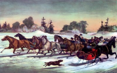 Trotting Cracks sulla neve, 1858 da Currier and Ives