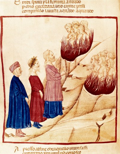 Purgatorio: Dante e Virgilio, miniatura da Dante Alighieri