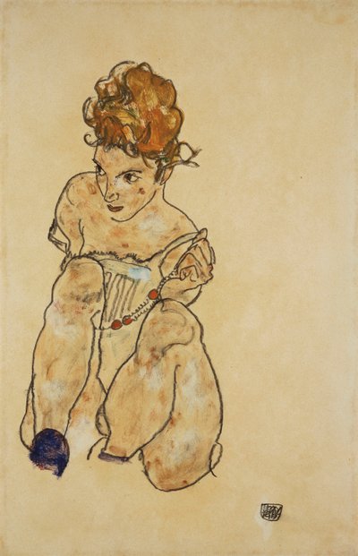 Ragazza seduta in biancheria intima, 1917 da Egon Schiele